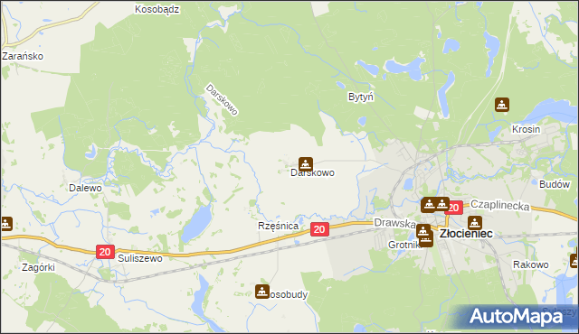 mapa Darskowo gmina Złocieniec, Darskowo gmina Złocieniec na mapie Targeo