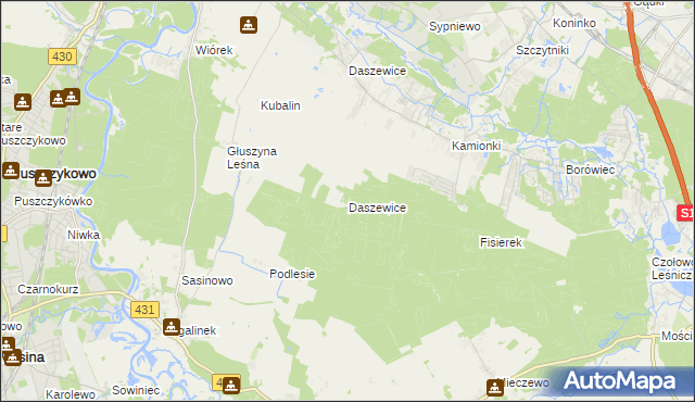 mapa Daszewice gmina Kórnik, Daszewice gmina Kórnik na mapie Targeo