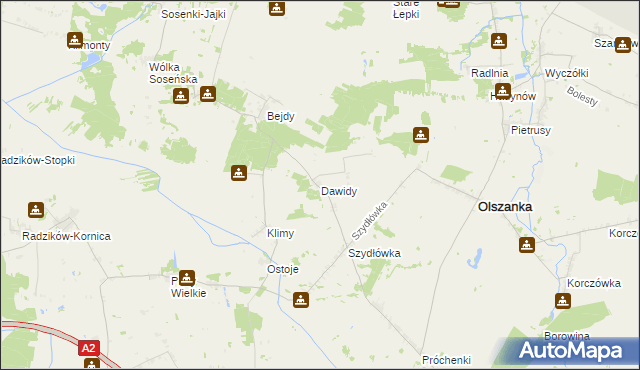 mapa Dawidy gmina Olszanka, Dawidy gmina Olszanka na mapie Targeo