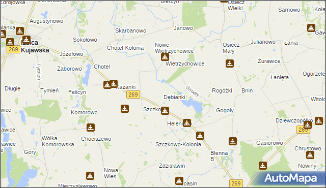 mapa Dębianki gmina Izbica Kujawska, Dębianki gmina Izbica Kujawska na mapie Targeo