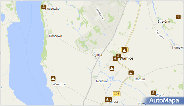 mapa Dębica gmina Warnice, Dębica gmina Warnice na mapie Targeo