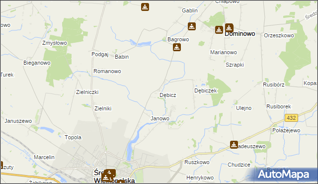 mapa Dębicz gmina Środa Wielkopolska, Dębicz gmina Środa Wielkopolska na mapie Targeo