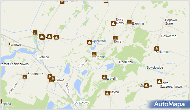 mapa Dębina gmina Przemęt, Dębina gmina Przemęt na mapie Targeo