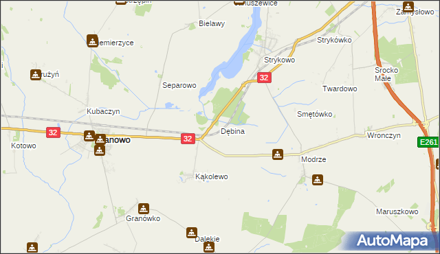 mapa Dębina gmina Stęszew, Dębina gmina Stęszew na mapie Targeo