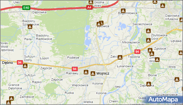 mapa Dębina Zakrzowska, Dębina Zakrzowska na mapie Targeo