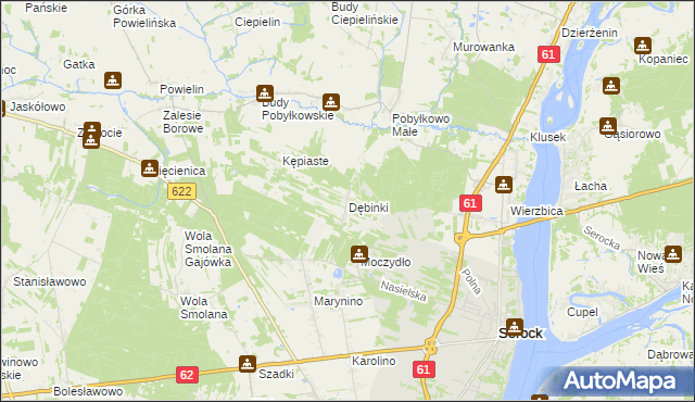 mapa Dębinki gmina Serock, Dębinki gmina Serock na mapie Targeo