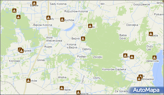 mapa Dębiny gmina Przysucha, Dębiny gmina Przysucha na mapie Targeo