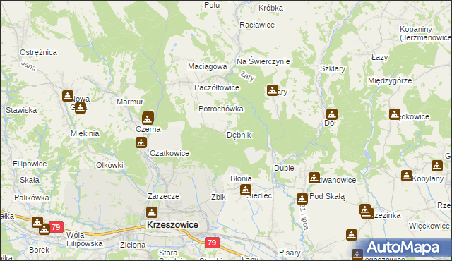 mapa Dębnik gmina Krzeszowice, Dębnik gmina Krzeszowice na mapie Targeo