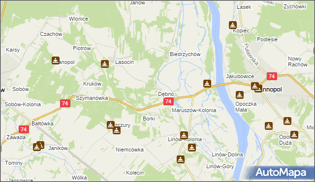 mapa Dębno gmina Ożarów, Dębno gmina Ożarów na mapie Targeo