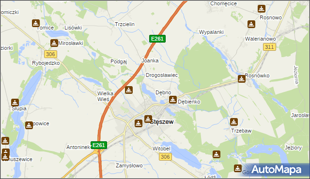 mapa Dębno gmina Stęszew, Dębno gmina Stęszew na mapie Targeo