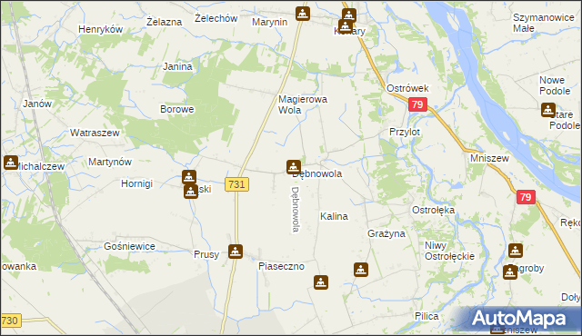 mapa Dębnowola gmina Warka, Dębnowola gmina Warka na mapie Targeo