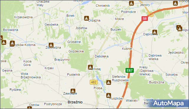 mapa Dębołęka gmina Brzeźnio, Dębołęka gmina Brzeźnio na mapie Targeo