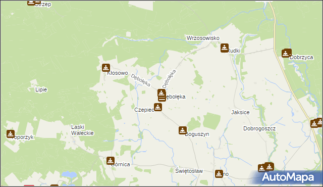 mapa Dębołęka gmina Wałcz, Dębołęka gmina Wałcz na mapie Targeo