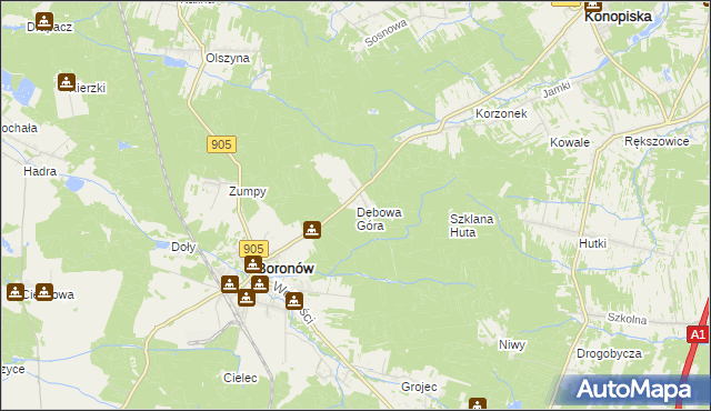 mapa Dębowa Góra gmina Boronów, Dębowa Góra gmina Boronów na mapie Targeo