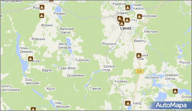 mapa Dębowa Góra gmina Lipusz, Dębowa Góra gmina Lipusz na mapie Targeo