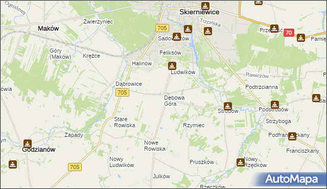 mapa Dębowa Góra gmina Skierniewice, Dębowa Góra gmina Skierniewice na mapie Targeo