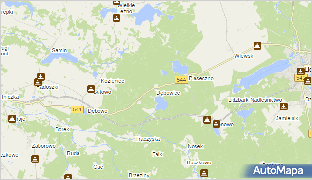 mapa Dębowiec gmina Lidzbark, Dębowiec gmina Lidzbark na mapie Targeo