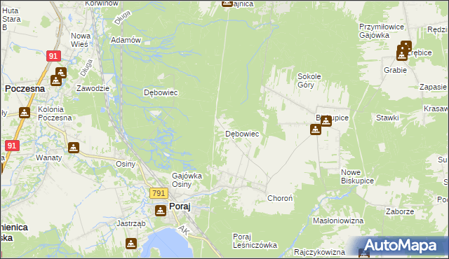 mapa Dębowiec gmina Poraj, Dębowiec gmina Poraj na mapie Targeo