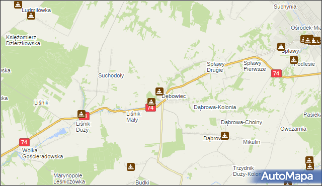 mapa Dębowiec gmina Trzydnik Duży, Dębowiec gmina Trzydnik Duży na mapie Targeo