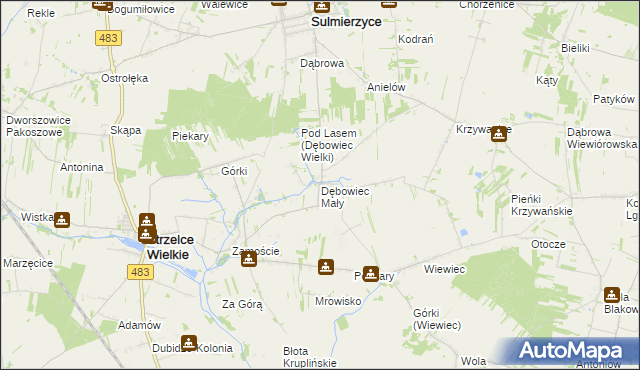 mapa Dębowiec Mały, Dębowiec Mały na mapie Targeo