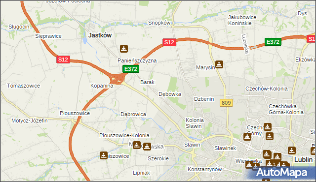 mapa Dębówka gmina Jastków, Dębówka gmina Jastków na mapie Targeo