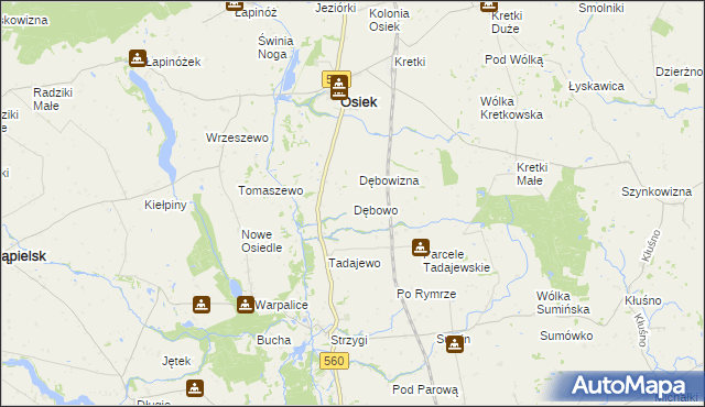 mapa Dębowo gmina Osiek, Dębowo gmina Osiek na mapie Targeo