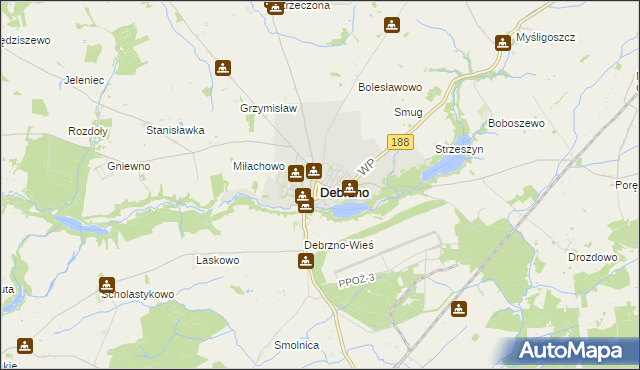 mapa Debrzno, Debrzno na mapie Targeo