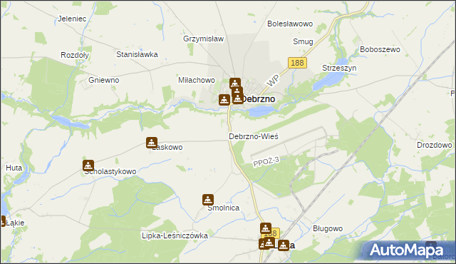 mapa Debrzno-Wieś, Debrzno-Wieś na mapie Targeo