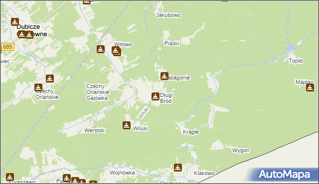 mapa Długi Bród gmina Dubicze Cerkiewne, Długi Bród gmina Dubicze Cerkiewne na mapie Targeo