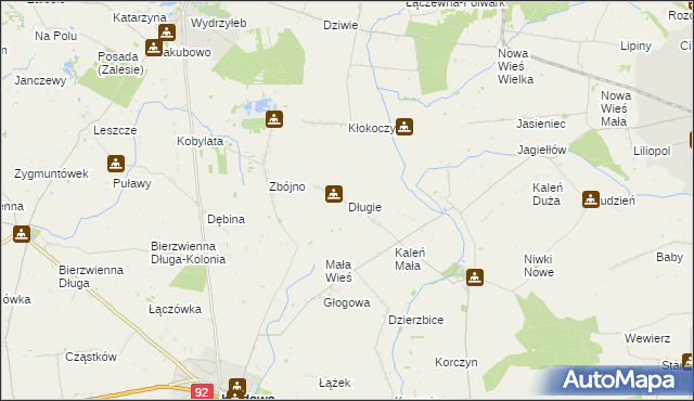 mapa Długie gmina Chodów, Długie gmina Chodów na mapie Targeo