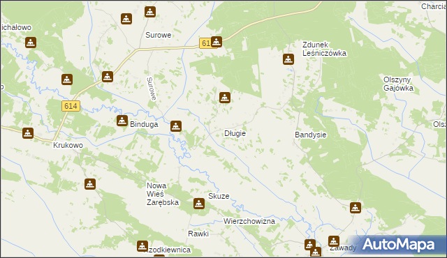 mapa Długie gmina Czarnia, Długie gmina Czarnia na mapie Targeo