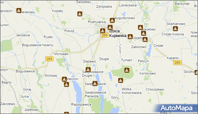 mapa Długie gmina Izbica Kujawska, Długie gmina Izbica Kujawska na mapie Targeo