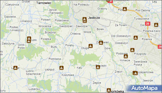 mapa Długie gmina Jedlicze, Długie gmina Jedlicze na mapie Targeo