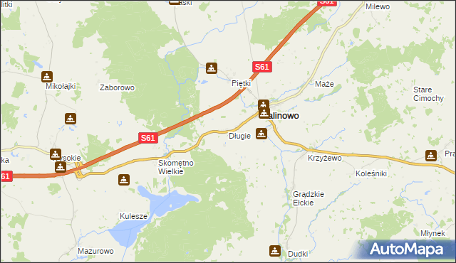 mapa Długie gmina Kalinowo, Długie gmina Kalinowo na mapie Targeo