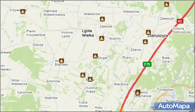 mapa Długie gmina Lgota Wielka, Długie gmina Lgota Wielka na mapie Targeo