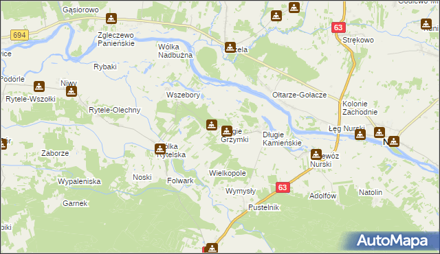 mapa Długie Grzymki, Długie Grzymki na mapie Targeo