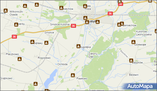 mapa Długołęka gmina Kobylin, Długołęka gmina Kobylin na mapie Targeo