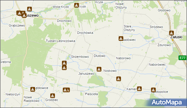 mapa Dłutowo gmina Naruszewo, Dłutowo gmina Naruszewo na mapie Targeo