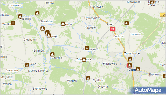 mapa Dłużniewice, Dłużniewice na mapie Targeo