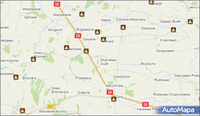 mapa Dłużniewo Duże, Dłużniewo Duże na mapie Targeo