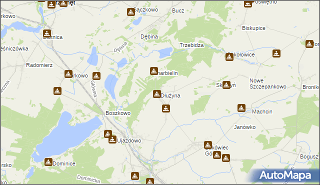 mapa Dłużyna gmina Włoszakowice, Dłużyna gmina Włoszakowice na mapie Targeo