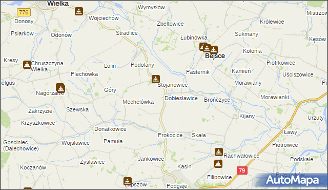 mapa Dobiesławice gmina Bejsce, Dobiesławice gmina Bejsce na mapie Targeo