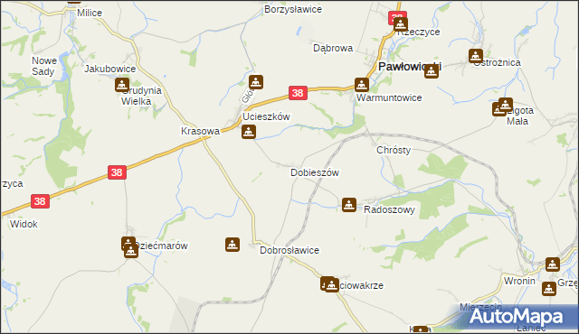 mapa Dobieszów gmina Pawłowiczki, Dobieszów gmina Pawłowiczki na mapie Targeo