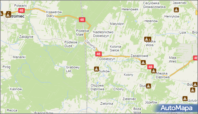 mapa Dobieszyn gmina Stromiec, Dobieszyn gmina Stromiec na mapie Targeo