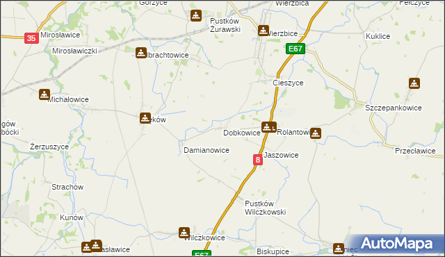 mapa Dobkowice gmina Kobierzyce, Dobkowice gmina Kobierzyce na mapie Targeo
