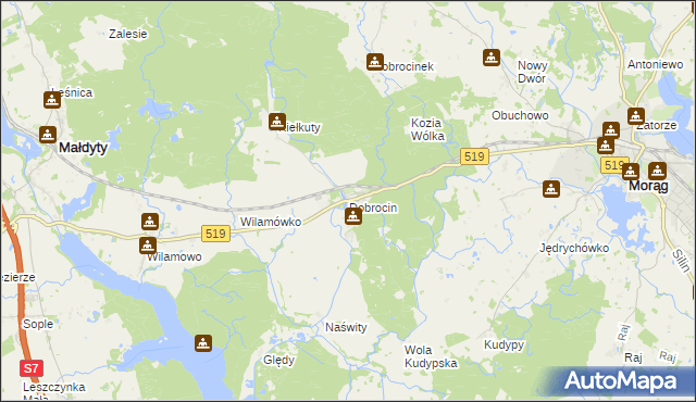 mapa Dobrocin gmina Małdyty, Dobrocin gmina Małdyty na mapie Targeo