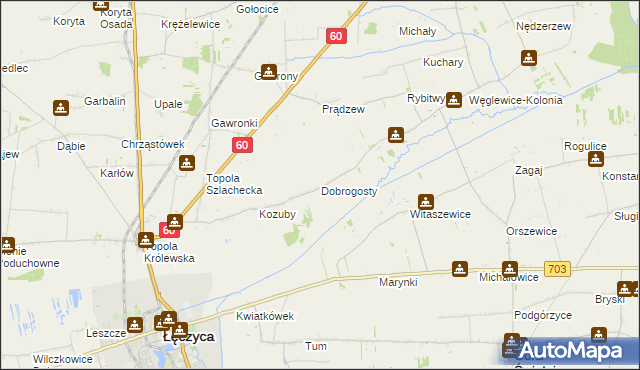 mapa Dobrogosty gmina Łęczyca, Dobrogosty gmina Łęczyca na mapie Targeo