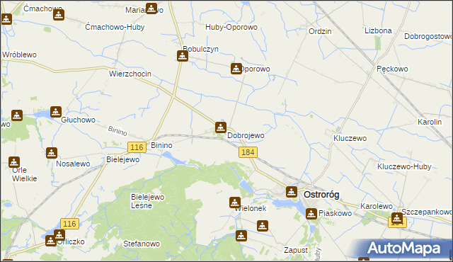 mapa Dobrojewo gmina Ostroróg, Dobrojewo gmina Ostroróg na mapie Targeo