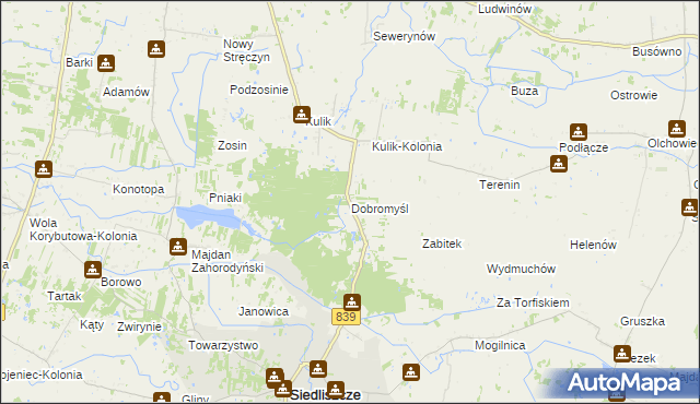 mapa Dobromyśl gmina Siedliszcze, Dobromyśl gmina Siedliszcze na mapie Targeo