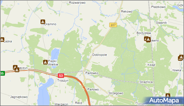 mapa Dobropole gmina Wolin, Dobropole gmina Wolin na mapie Targeo